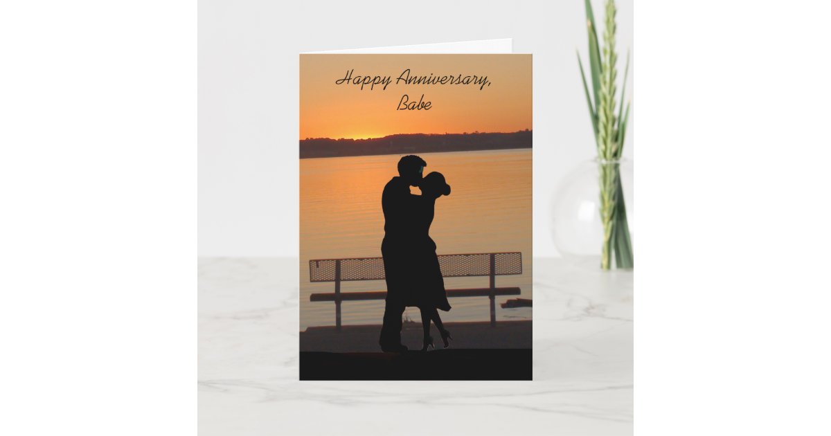 Happy Anniversary Babe, Couple Kissing Sunset Card | Zazzle