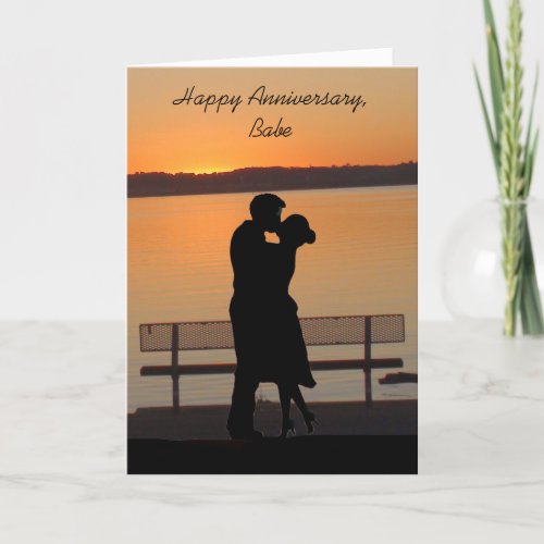 Happy Anniversary Babe Couple Kissing Sunset Card