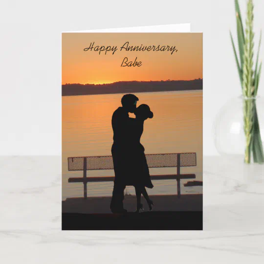 Greeting Card W/ TRACKING ANNIVERSARY BEACH Couple Bench Sunset  FOR HUSBAND 