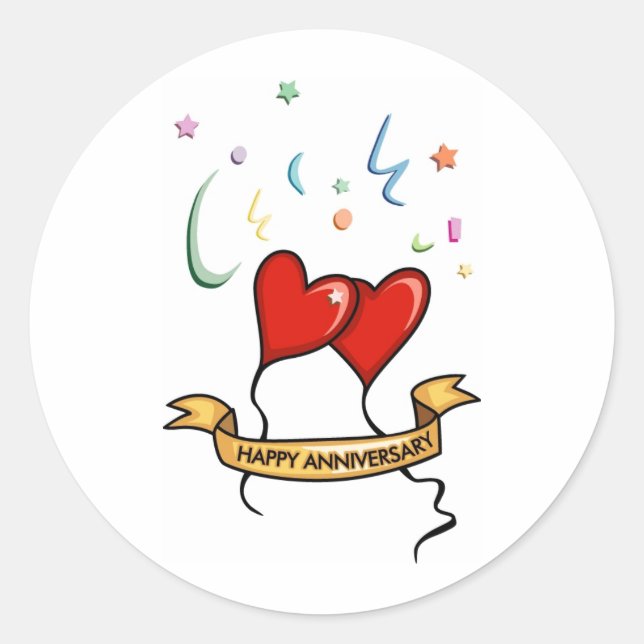 Happy Anniversary Banner Classic Round Sticker (Front)