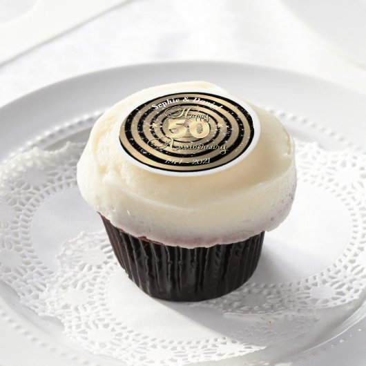 Happy Anniversary Black And Gold Cupcake Topper Edible Frosting Rounds (Cupcake)