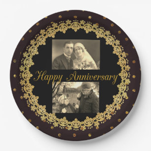 Happy Anniversary Black & Gold Personalized Plate