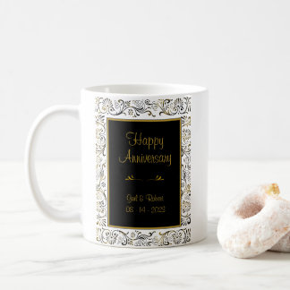 Happy Anniversary Black Gold White Coffee Mug