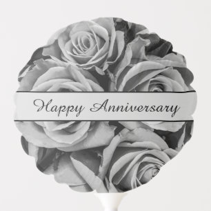 Happy Anniversary Black & White Roses Balloon