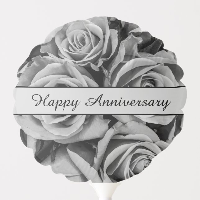 Happy Anniversary Black & White Roses Balloon (Front)
