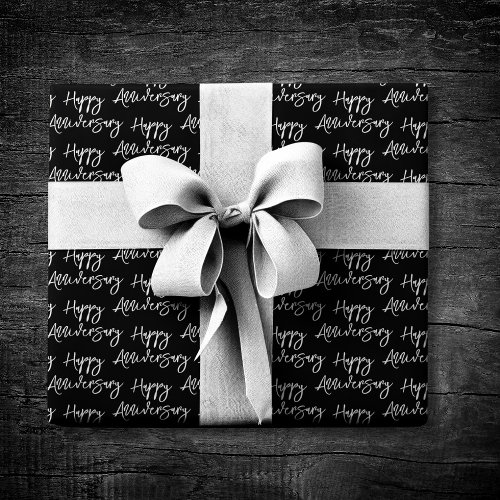 Happy Anniversary Black  White Wrapping Paper