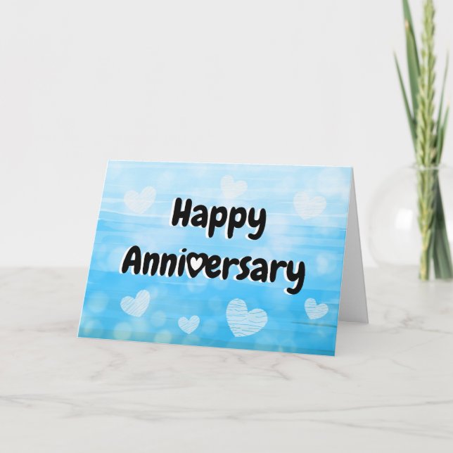 Happy Anniversary Blue and Black Hearts Card (Front)