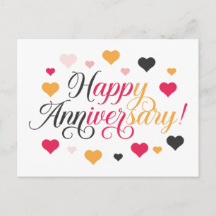 Happy Anniversary Bright Colorful Hearts Vibrant Postcard