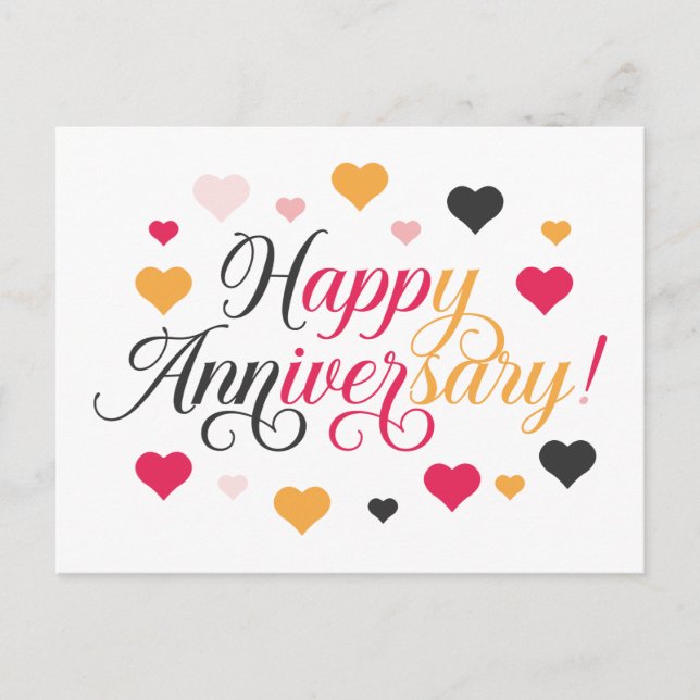 Happy Anniversary Bright Colorful Hearts Vibrant Postcard (Front)
