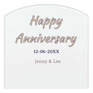 happy anniversary brown gray name date couple mode door sign
