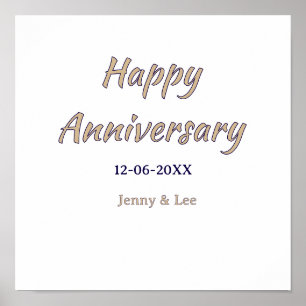 happy anniversary brown gray name date couple mode poster