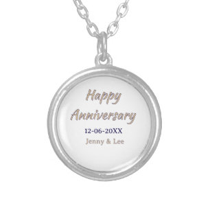 happy anniversary brown gray name date couple mode silver plated necklace