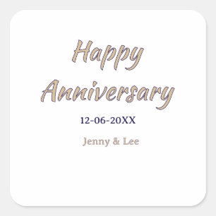 happy anniversary brown gray name date couple mode square sticker