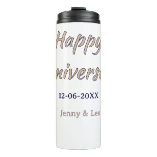 happy anniversary brown gray name date couple mode thermal tumbler