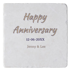 happy anniversary brown gray name date couple mode trivet