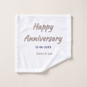 happy anniversary brown gray name date couple mode wash cloth