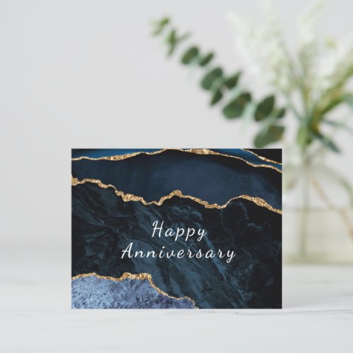 Happy Anniversary Card Agate Navy Blue Gold