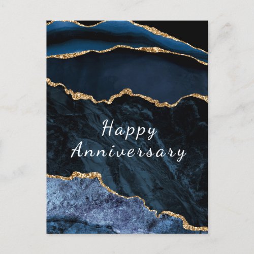 Happy Anniversary Card Agate Navy Blue Gold Marble