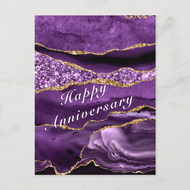 Happy Anniversary Card Agate Purple Gold Marble (Front)