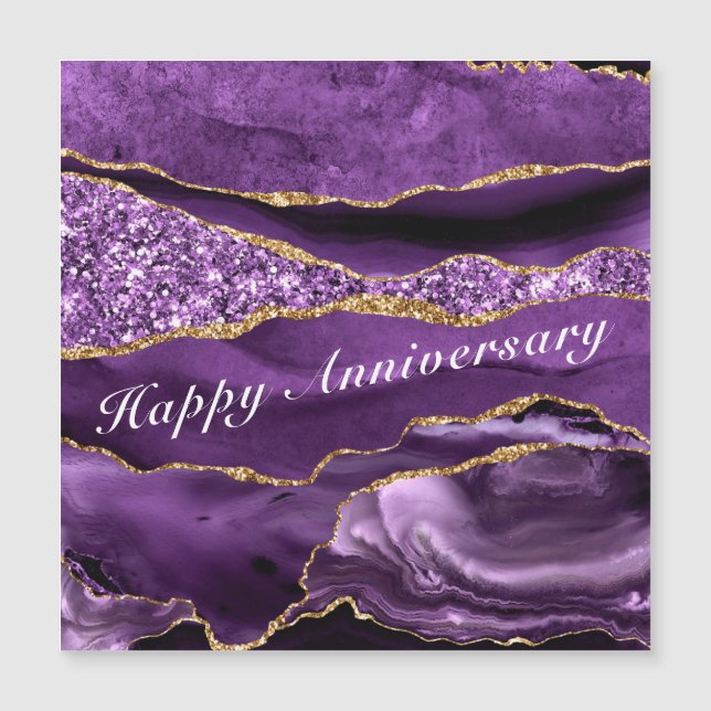 Happy Anniversary Card Agate Purple Violet Gold (Front)