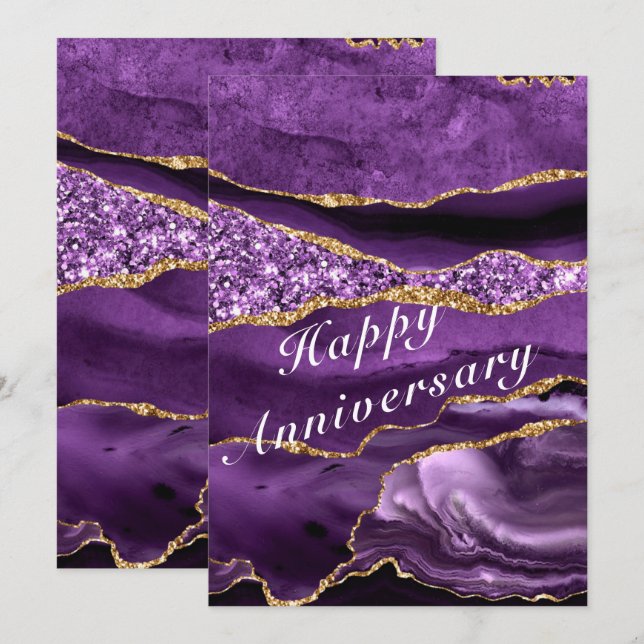 Happy Anniversary Card - Agate Purple Violet Gold (Front/Back)