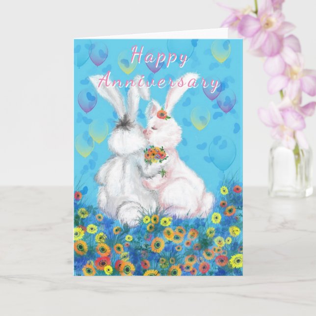 Happy Anniversary Card Couple Bunny Love Kiss (Orchid)