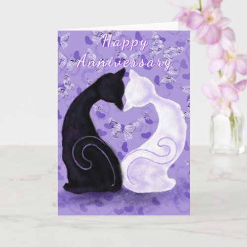 Happy Anniversary Card Couple Cat Love Heart