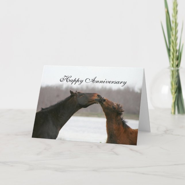 Happy Anniversary Card Kissing Horses Photo (Front)