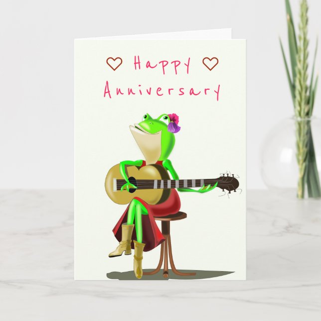 Happy Anniversary Card - Party Frog Guitar Player (Front)