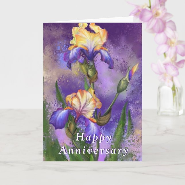Happy Anniversary Card Purple Iris Flowers (Orchid)