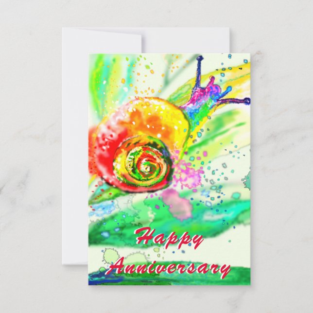 Happy Anniversary Card Rainbow Snail Painting (Front)