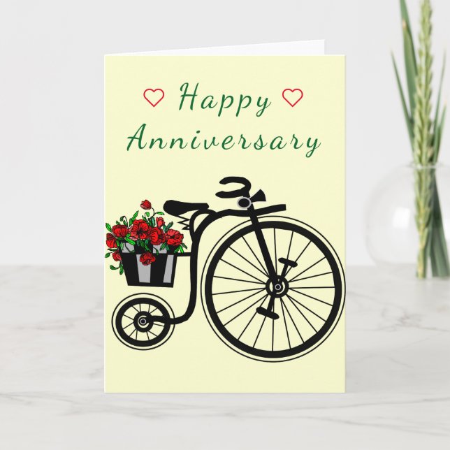 Happy Anniversary Card Romantic Flowers Bike (Front)