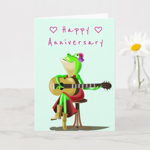 Happy Anniversary Card Romantic Frog with Guitar