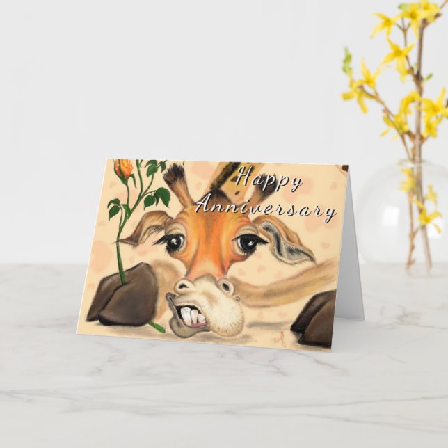 Happy Anniversary Card Romantic Giraffe Love (Yellow Flower)