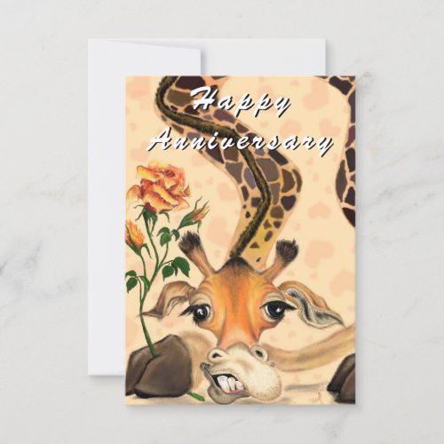 Happy Anniversary Card Romantic Giraffe with Rose