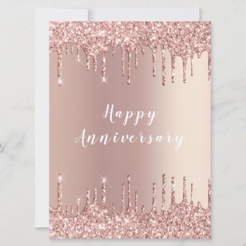 Happy Anniversary Card Rose Blush Glitter Drips