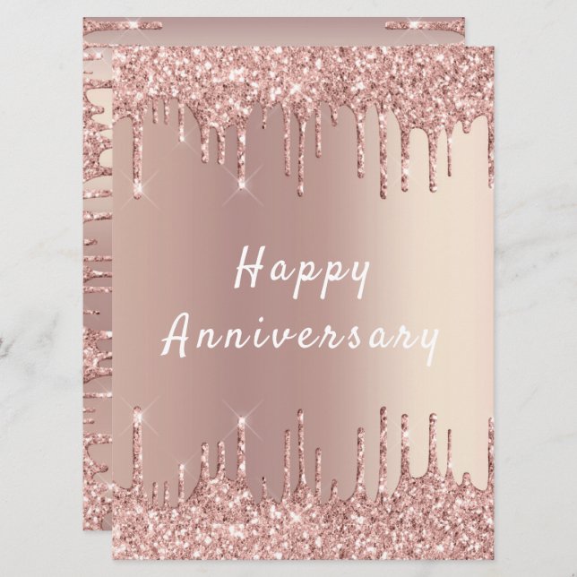 Happy Anniversary Card Rose Blush Sparkle Drips (Front/Back)