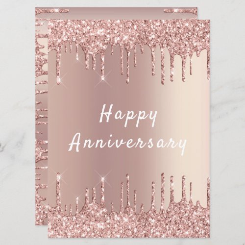 Happy Anniversary Card Rose Blush Sparkle Drips