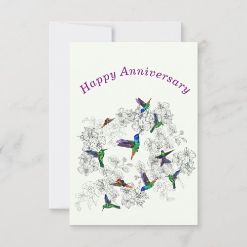 Happy Anniversary Card Spring Birds and Flowers