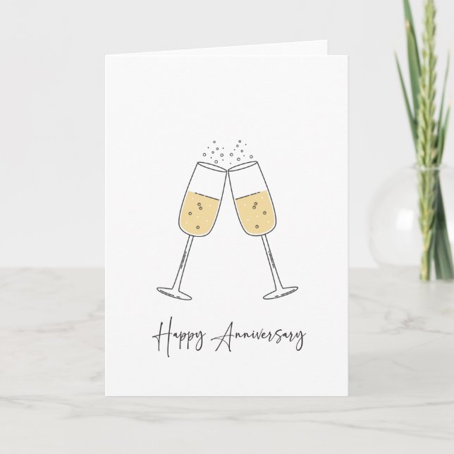 Happy Anniversary Card w/ Bubbly Champagne Flutes (Front)