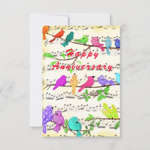 Happy Anniversary Card with Cute Musical Birds