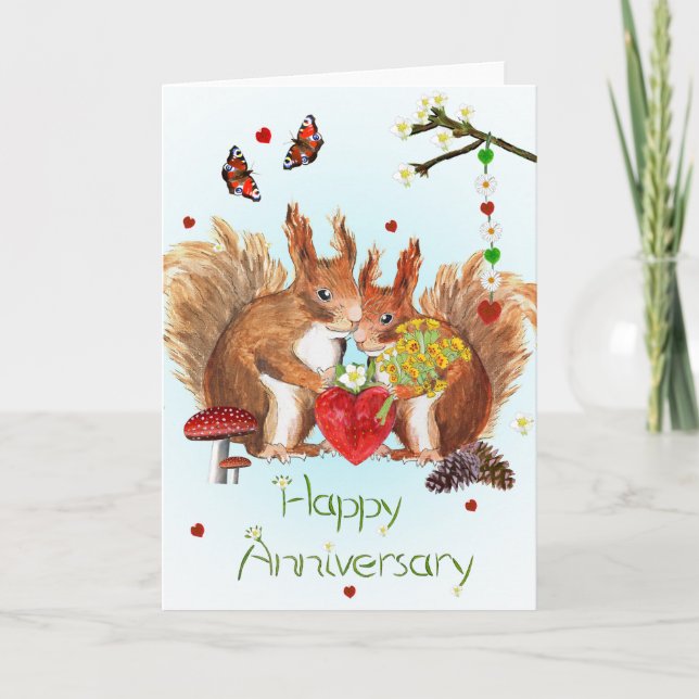 "Happy Anniversary" card with cute squirrels (Front)