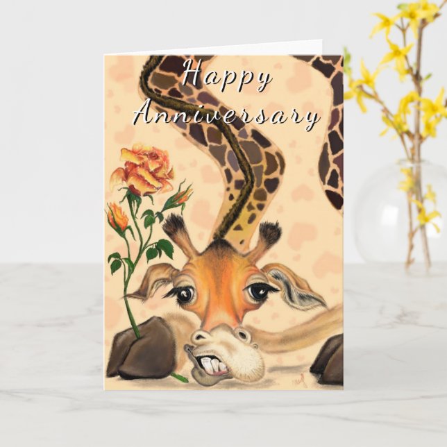Happy Anniversary Card with Romantic Giraffe Funny (Yellow Flower)