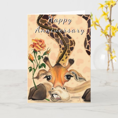 Happy Anniversary Card with Romantic Giraffe Funny
