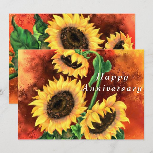 Happy Anniversary Card with Sunflowers (Front/Back)