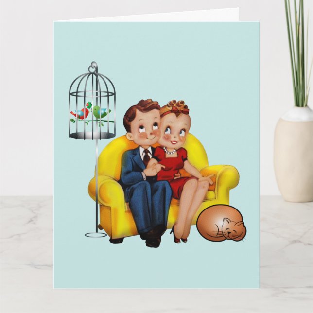 HAPPY ANNIVERSARY CAT RETRO GREETING CARD (Front)