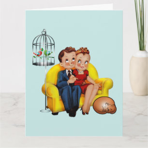 HAPPY ANNIVERSARY CAT RETRO GREETING CARD