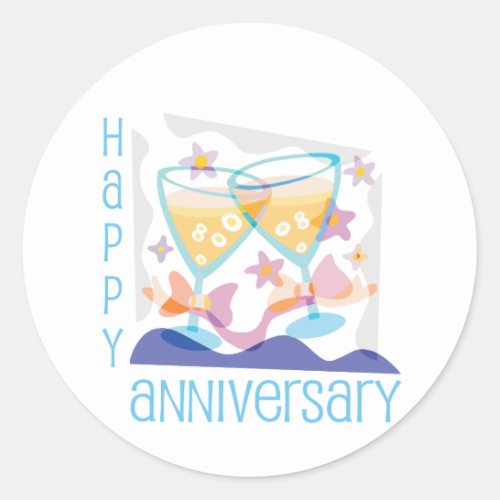Happy Anniversary Champagne design Classic Round Sticker