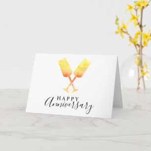 Happy Anniversary Champagne Glass Script Elegant Card