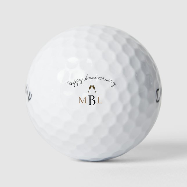 Happy Anniversary Champagne Monogram Callaway Golf Balls (Front)